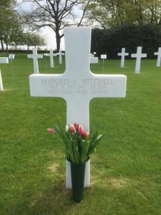 Harold Mitchell's grave in the Netherlands American Cemetery Margraten, Netherlands. Flowers were placed by Frank Grubbels. Photo by Frank Grubbels.